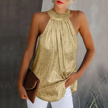 Women Gold Blouse 2019 New Fashion High Neck Sleeveless Hatler Tank Top Vest Summer Casual Loose Blouse Shirt Tee
Women Gold Blouse 2019 New Fashion High Neck Sleeveless Hatler Tank Top Vest Summer Casual Loose Blouse Shirt Tee