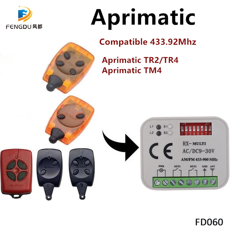 Aprimatic Remote Receiver,Aprimatic 433mhz remote control transmitter receiver,universal gate control receiver good quality
Aprimatic Remote Receiver,Aprimatic 433mhz remote control transmitter receiver,universal gate control receiver good quality