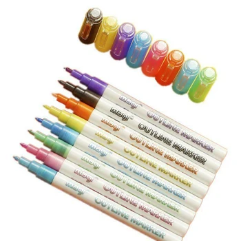 8pcs/set Metallic Marker Pen Double Line Pen Journal Pens & Colored Self-outline Metallic Markers Colorful Paint Marker Pen
8pcs/set Metallic Marker Pen Double Line Pen Journal Pens & Colored Self-outline Metallic Markers Colorful Paint Marker Pen