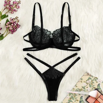 2Pcs Summer Sexy Black Hollow Women's Three-point Two-piece Suit Lace Floral Lingerie Bra And Panty Set 2
2Pcs Summer Sexy Black Hollow Women's Three-point Two-piece Suit Lace Floral Lingerie Bra And Panty Set 2