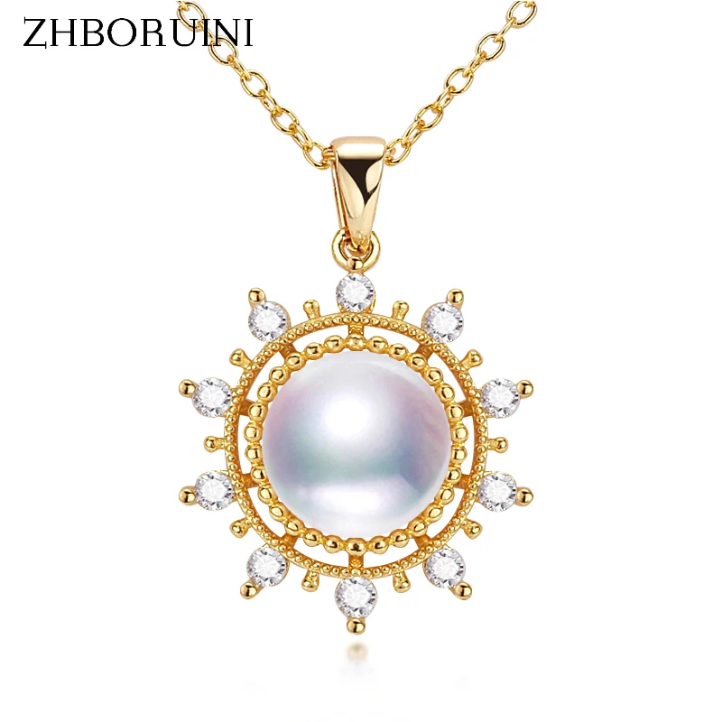 

ZHBORUIN Delicate Round Pearl Necklace Freshwater Pearl Sun Light 14k Gold Plating Women's Fashion Choker Pendant Jewelry Gift
