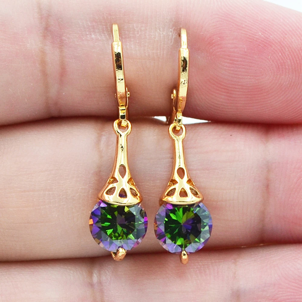 Fashion Jewelry Gold Color Mystic Multicolor CZ Zircon Water Drop Dangle Earrings for Women
Fashion Jewelry Gold Color Mystic Multicolor CZ Zircon Water Drop Dangle Earrings for Women