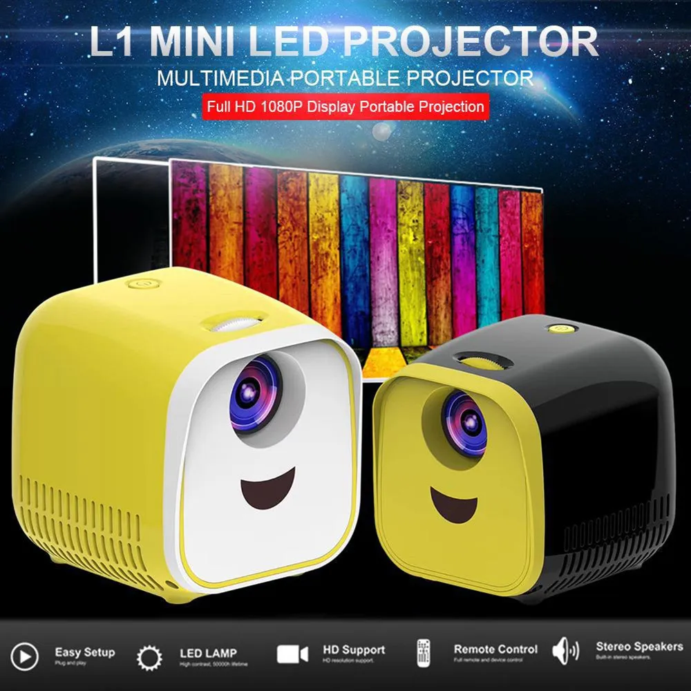 L1 Mini Portable Projector 1080P LED Beamer Video for Home Theater Mirroring Screen Kids | Электроника