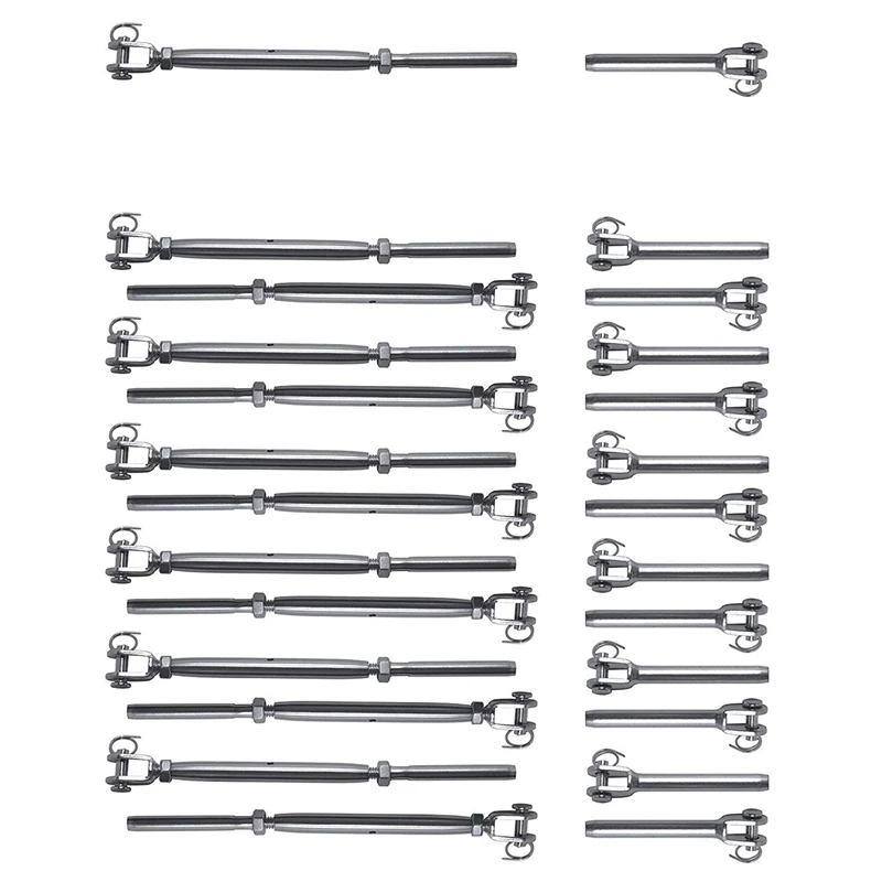 13-Piece Stainless Steel Jaw Swage & Deck Toggle Bolt Swivel Set for 1/8 Rope Deck Stair Cable Guide Fork Terminals 
13-Piece Stainless Steel Jaw Swage & Deck Toggle Bolt Swivel Set for 1/8 Rope Deck Stair Cable Guide Fork Terminals