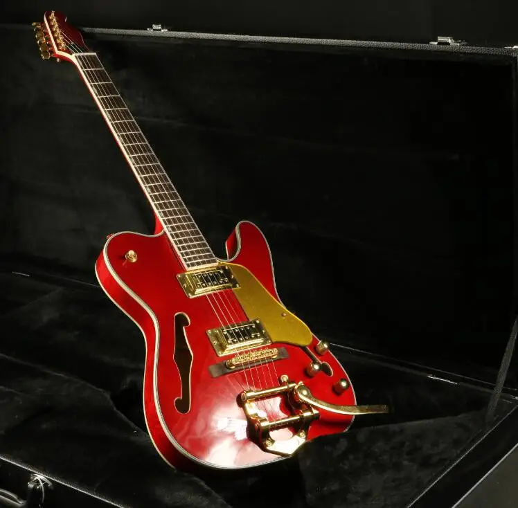 Vintage TL Electric Guitar F Hole Semi Hollow Body BB Bridge Humbuckers Pickups Gold Hardware Archtop and Back 
Vintage TL Electric Guitar F Hole Semi Hollow Body BB Bridge Humbuckers Pickups Gold Hardware Archtop and Back