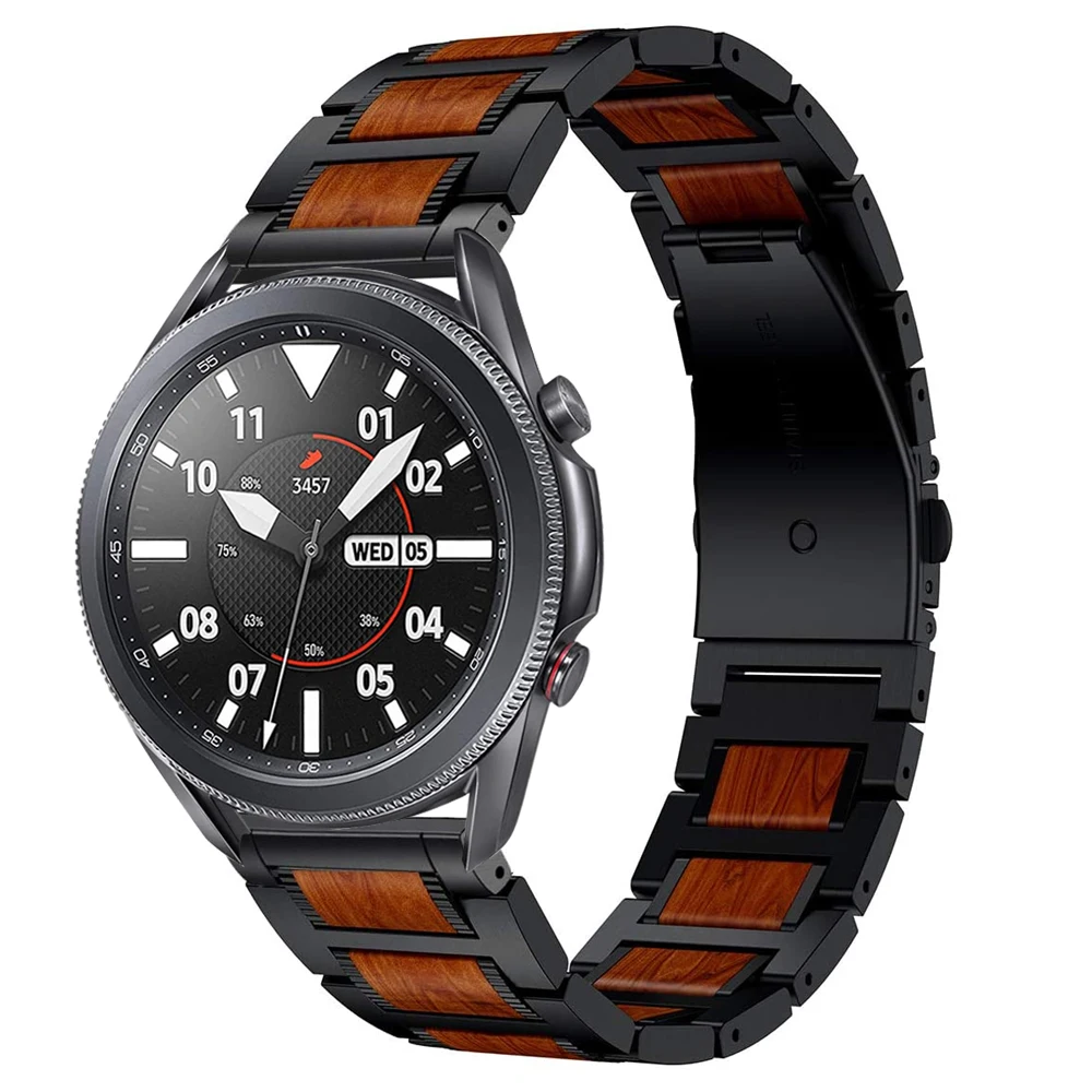 Ремешок для Samsung Galaxy Watch 46 мм Gear S3 Huawei GT2 Amazfit GTR 47 металлический деревянный браслет