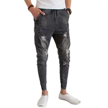 Fashion Mens Trend Stretchy Harem Jeans Drawstring Comfy Drop Crotch Harem Cuffed Trousers Denim Joggers for Male
Fashion Mens Trend Stretchy Harem Jeans Drawstring Comfy Drop Crotch Harem Cuffed Trousers Denim Joggers for Male