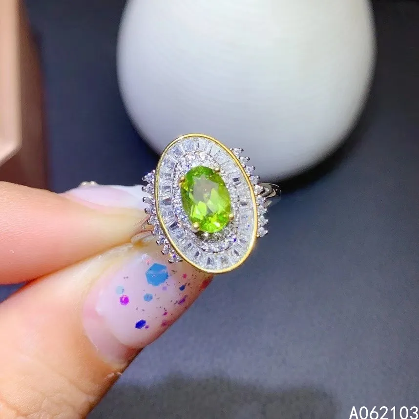 

KJJEAXCMY fine jewelry 925 sterling silver inlaid natural peridot Women's luxury fashionable adjustable gem ring support detecti