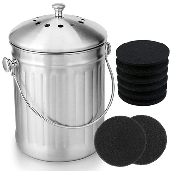6 Pcs Compost Bin Filters Activated Carbon Filters & 1Pcs Compost Bin, with Handle and 2 Charcoal Filters, 5 Liters
6 Pcs Compost Bin Filters Activated Carbon Filters & 1Pcs Compost Bin, with Handle and 2 Charcoal Filters, 5 Liters