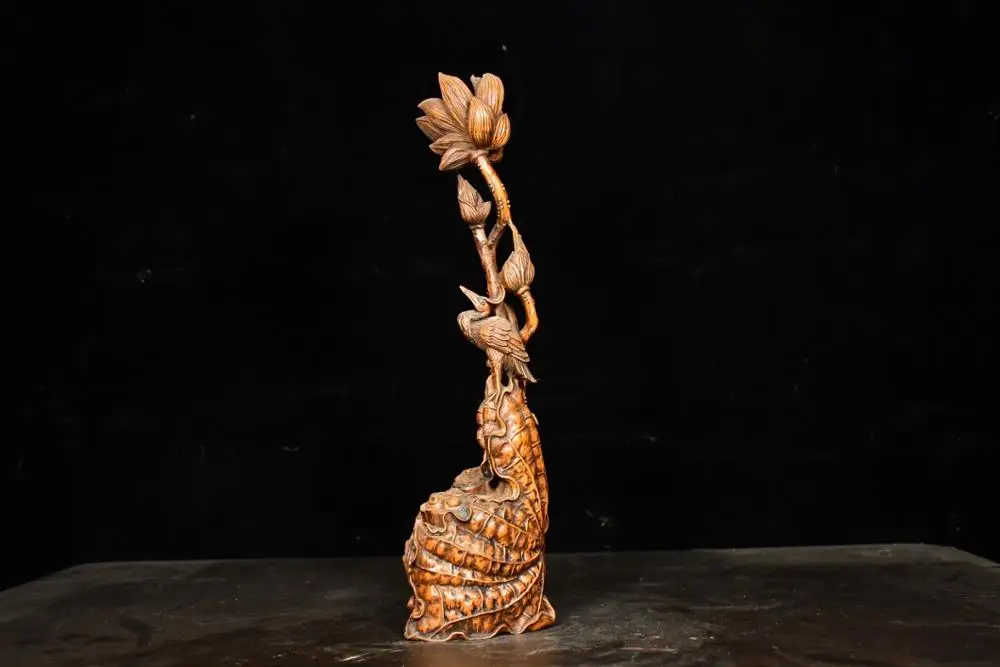 12" China Collection Old Boxwood Red crowned crane statue Carving Crane Station Lotus Wood Carving Pen Lotus leaf pen hanging
12" China Collection Old Boxwood Red crowned crane statue Carving Crane Station Lotus Wood Carving Pen Lotus leaf pen hanging