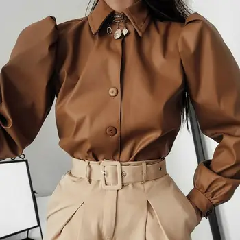 Brown Fashion Women Matte faux leather Notched Vintage Solid Button Sleeve Long Sleeve Shirt Tops S M L
Brown Fashion Women Matte faux leather Notched Vintage Solid Button Sleeve Long Sleeve Shirt Tops S M L