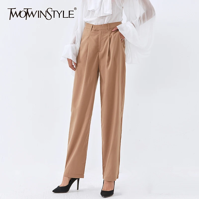 TWOTWINSTYLE Full Length Pant For Women High Waist Pockets Straight Loose Minimalism Pants Female 2020 Autumn New Clothes Tide 
TWOTWINSTYLE Full Length Pant For Women High Waist Pockets Straight Loose Minimalism Pants Female 2020 Autumn New Clothes Tide