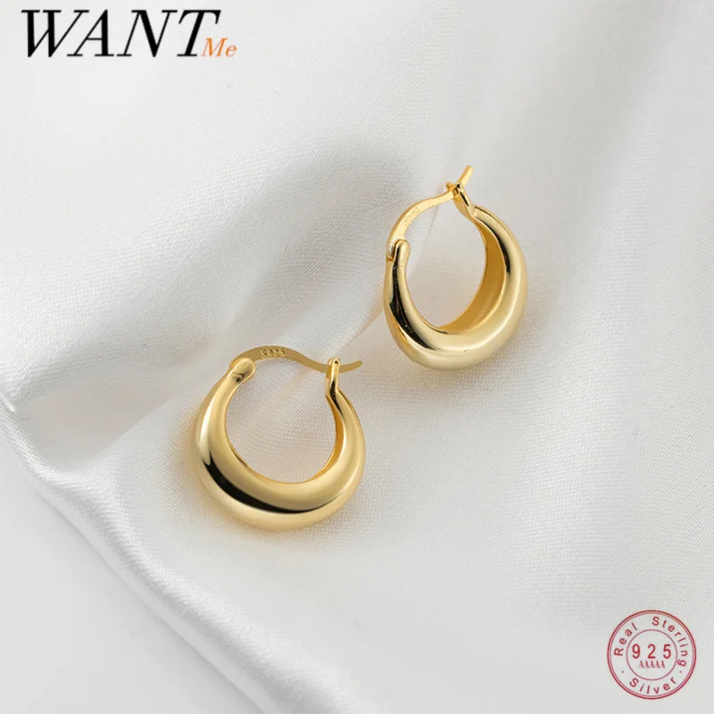 

WANTME 925 Sterling Silver Statement Golden Circle Huggies Hoop Earrings for Women Fashion French Gothic Jewelry Ear Buckle