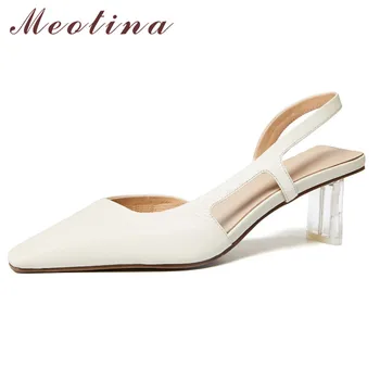 Meotina Genuine Leather High Heel Pumps Slingbacks Women Shoes Square Toe Rhinestone Thick Heels Footwear Female White Size 40
Meotina Genuine Leather High Heel Pumps Slingbacks Women Shoes Square Toe Rhinestone Thick Heels Footwear Female White Size 40