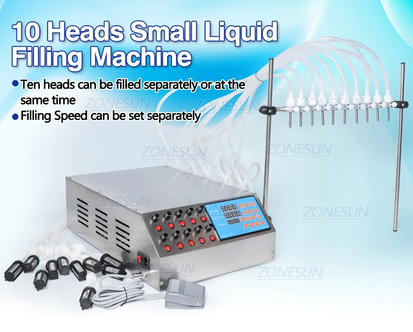 ZONESUN 10 Heads Digital Control Perfume Vial Oral Liquid Filling Machine ZS-YTPP10