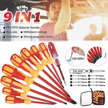 8*Screwdriver +1*Voltage Tester Pen 100-500V 9pcs Screwdriver Set Multifunction Insulated Screw Driver Repair Hand Tool Kit
8*Screwdriver +1*Voltage Tester Pen 100-500V 9pcs Screwdriver Set Multifunction Insulated Screw Driver Repair Hand Tool Kit