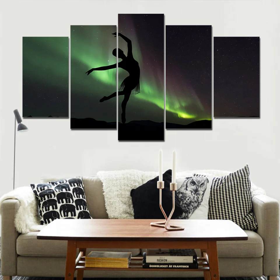 

No Framed Canvas 5 Pieces Dancer Dancing In Aurora Wall Art Posters Pictures Paintings Home Decor for Living Room Decorations