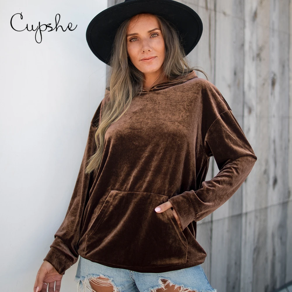 CUPSHE Women Velvet Brown Hoodie with Pocket Solid Long Sleeve Sweatshirts Pullovers Tops 2019 Woman Spring Autumn Sportswears
CUPSHE Women Velvet Brown Hoodie with Pocket Solid Long Sleeve Sweatshirts Pullovers Tops 2019 Woman Spring Autumn Sportswears