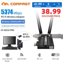 3000Mbps Tri Band Wireless Desktop PCIe Intel AX210 Pro Card 802.11ax 2.4G/5Ghz/6Ghz Bluetooth 5.2 PCI Express WiFi 6 E Adapter
3000Mbps Tri Band Wireless Desktop PCIe Intel AX210 Pro Card 802.11ax 2.4G/5Ghz/6Ghz Bluetooth 5.2 PCI Express WiFi 6 E Adapter