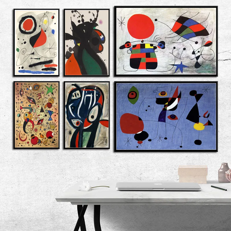 Современные картины Joan Miro художественные абстрактные ретро живопись постер для раскрашивания стен