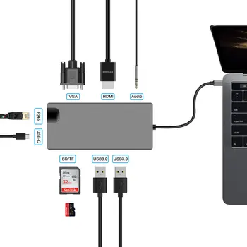 9-In-1 Type C Hub USB C to HDMI VGA RJ45 USB 3.0 Ports SD/TF Card Reader USB-C Power Delivery for MacBook Pro With PD
9-In-1 Type C Hub USB C to HDMI VGA RJ45 USB 3.0 Ports SD/TF Card Reader USB-C Power Delivery for MacBook Pro With PD