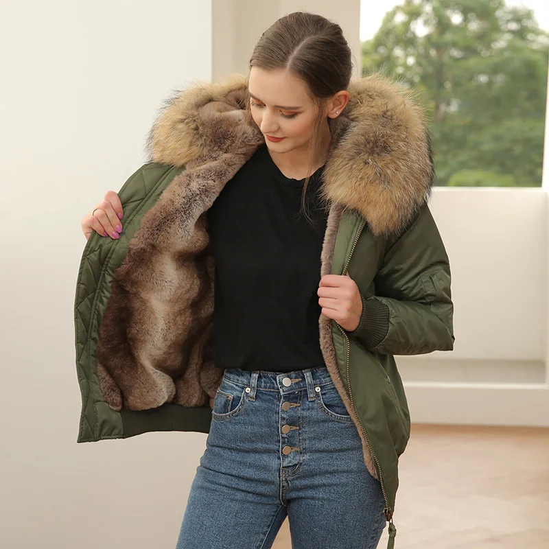 

MENINA BONITA 2022 Fashion Bomber Parka Winter Jacket Women Real Natural Raccoon Fur Collar Hooded Coat Detachable Streetwear