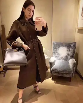 2020 Spring Autumn Long Trench Coat for Women Casual Slim Patchwork Hollow Out Women's High Fashion Hot Brown Trench with Belt
2020 Spring Autumn Long Trench Coat for Women Casual Slim Patchwork Hollow Out Women's High Fashion Hot Brown Trench with Belt