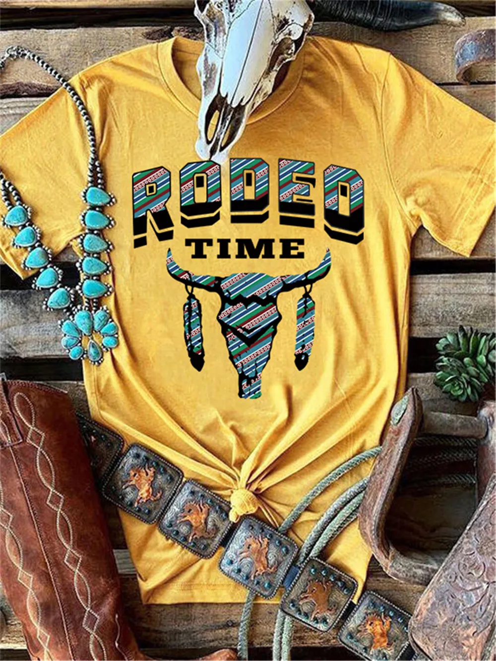 RODEO TIME Bull Head Print Harajuku T shirt Women Short Sleeve Vintage Tshirts Cute Graphic Summer Tops Female Vogue T-Shirt