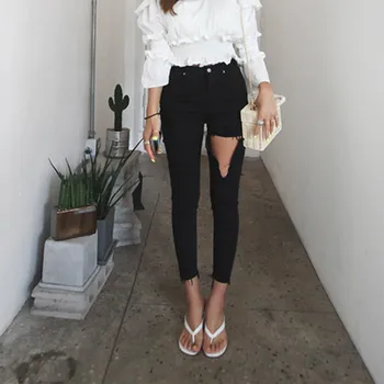 ripped jeans Autumn New Style Black 2 Color Elasticity Capri Pants Women's Spat Tattered Edges Slim Fit Jeans Pencil Pants
ripped jeans Autumn New Style Black 2 Color Elasticity Capri Pants Women's Spat Tattered Edges Slim Fit Jeans Pencil Pants