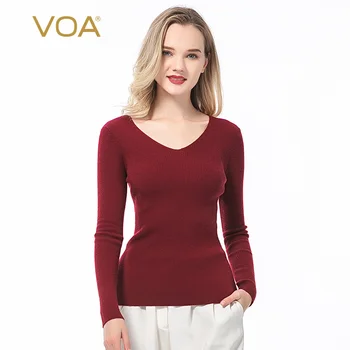 VOA Pure Cashmere Wine Red Color Peach Collar Thread Long Sleeve Slim Slimming Soft Elastic Simple Pullover Knitting Shirt R73
VOA Pure Cashmere Wine Red Color Peach Collar Thread Long Sleeve Slim Slimming Soft Elastic Simple Pullover Knitting Shirt R73