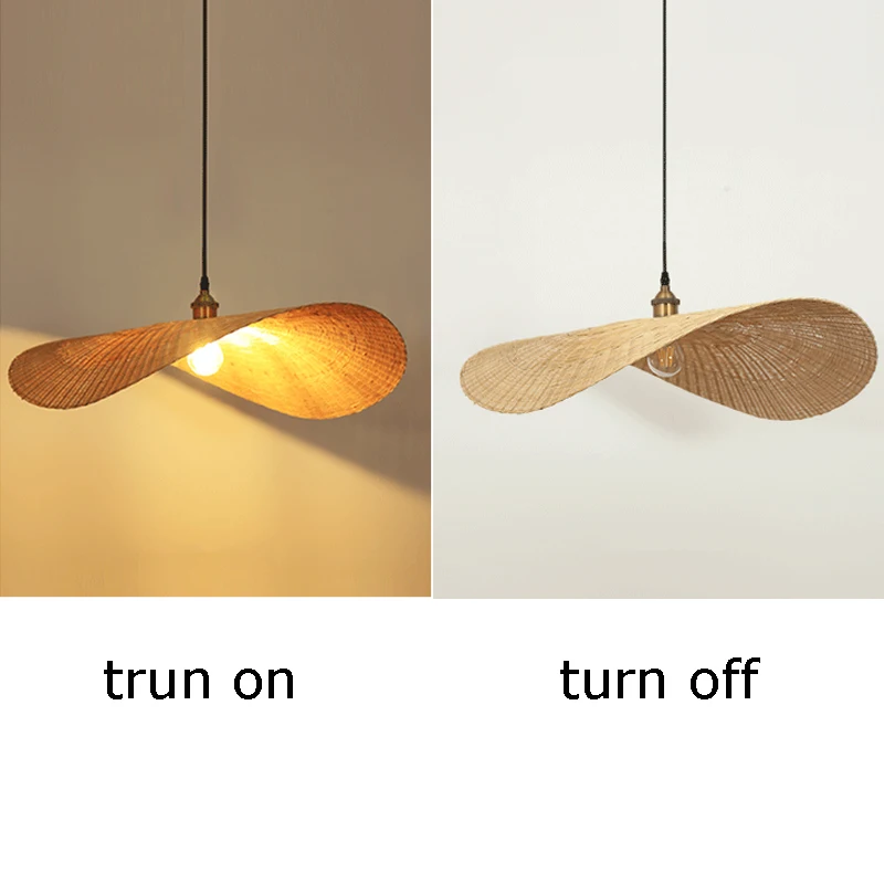 Chinese Bamboo Pendant Light Rattan Hat Natural Color Vintage Pendant Lamp Restaurant Lighting Fixture E27 E26 Socket Living Room Home Decor (3)