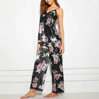 2020 Women Black Floral Pajamas Sets Leisure Strap Sleeveless Tops+Long Pants Satin Sleepwear Home Wear Nightwear Sleep Clothes
2020 Women Black Floral Pajamas Sets Leisure Strap Sleeveless Tops+Long Pants Satin Sleepwear Home Wear Nightwear Sleep Clothes