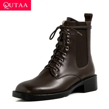 QUTAA 2021 Ankle Boots Cow Leather Cloth Square Heel Women Shoes Autumn Winter Retro Square Toe Lace Up Short Boots Size 34-39
QUTAA 2021 Ankle Boots Cow Leather Cloth Square Heel Women Shoes Autumn Winter Retro Square Toe Lace Up Short Boots Size 34-39