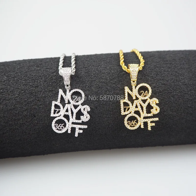 

Hip Hop Ice Out Gold Plated Letter Brass Pendant Zircon Pendant Necklace Chain No days off for men