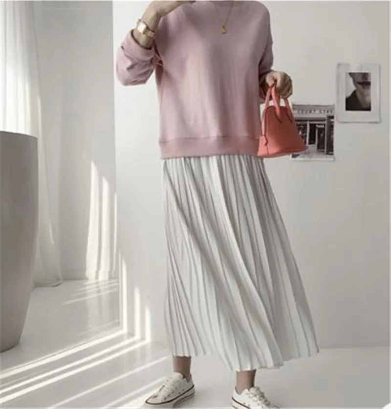 Women Casual Sweatshirt Dress Autumn Korean Chic O-neck Patchwork Dresses Stitching Color Long-sleeved Pleasted Long Dresses 
Women Casual Sweatshirt Dress Autumn Korean Chic O-neck Patchwork Dresses Stitching Color Long-sleeved Pleasted Long Dresses
