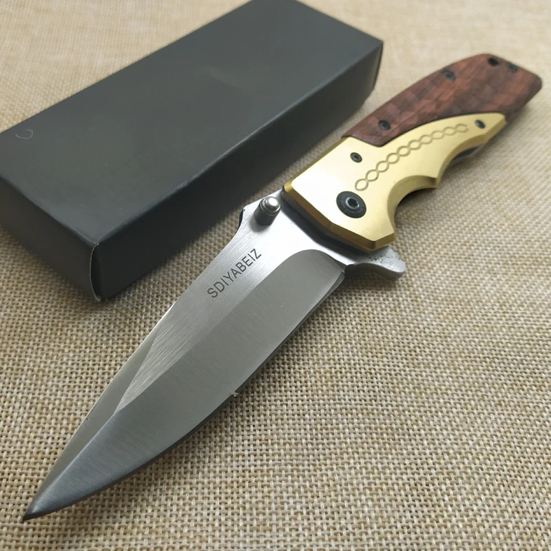 

8.7'' Folding Knife Camping Folding Pocket Knife 7CR15MOV Blade + Wood Handle Outdoor Survival Knives EDC Tool kitchen knife