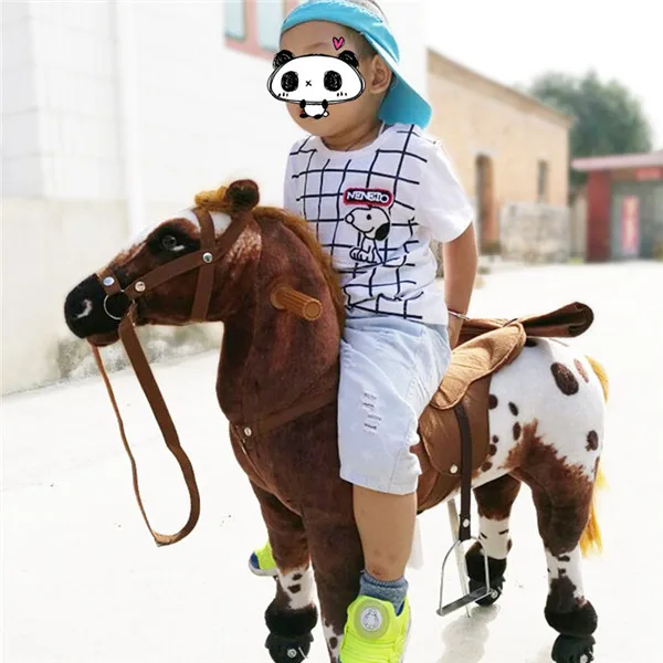 Fancytrader 31'' Giant Simulation Stuffed Horse Ride on Horse Toy with Wheels for Kids Animal Rides Scooter Best Kids Gift 80cm (6)