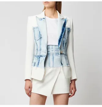 Personality Splicing Light Color Cowboy Small Suit Female 2020 Temperament Slim And Versatile Medium Length Coat
Personality Splicing Light Color Cowboy Small Suit Female 2020 Temperament Slim And Versatile Medium Length Coat