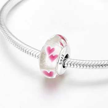 Authentic 925 Sterling Silver pink hearts Murano Glass charms beads Fit Original Pandora Charm Bracelet Jewelry making 
Authentic 925 Sterling Silver pink hearts Murano Glass charms beads Fit Original Pandora Charm Bracelet Jewelry making