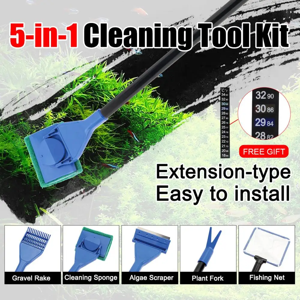 5 in 1 Aquarium Cleaning Tools kit Fish Tank Cleaner Aquarium Cleaning Sponge Brush Net Gravel Rake Plant Fork Algae Scraper
5 in 1 Aquarium Cleaning Tools kit Fish Tank Cleaner Aquarium Cleaning Sponge Brush Net Gravel Rake Plant Fork Algae Scraper
