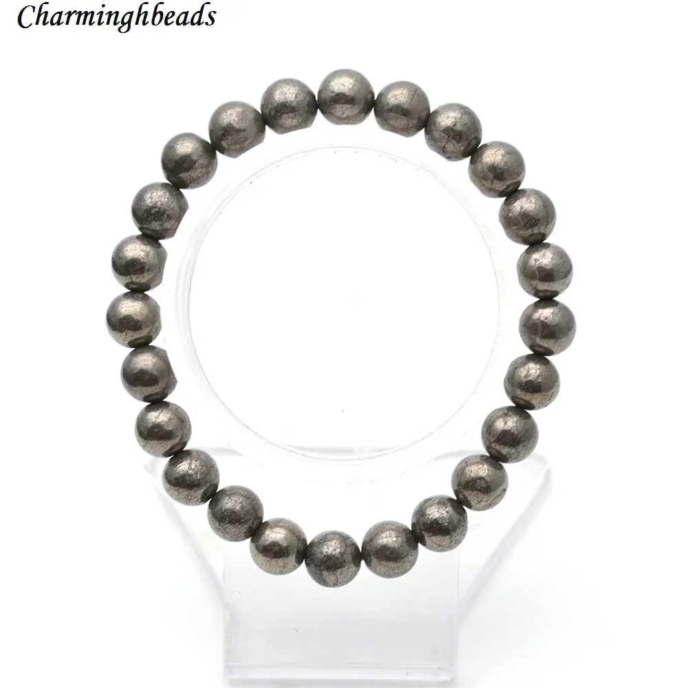 Natural Pyrite 8mm Round Beads Elastic Line Stretch Beaded Bracelet Fashion Man Woman Jewelry | Украшения и аксессуары
