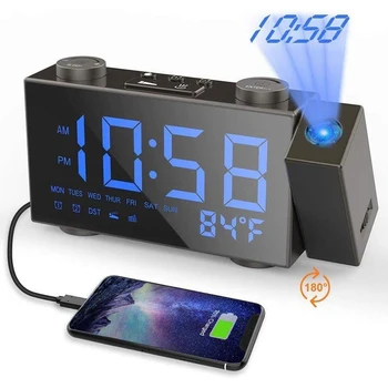 Digital bedside alarm clock projection clock with FM radio with indoor temperature display snooze setting with USB charging
Digital bedside alarm clock projection clock with FM radio with indoor temperature display snooze setting with USB charging