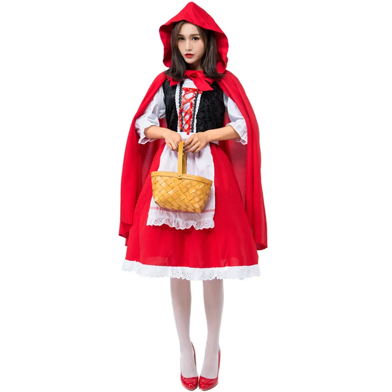 

Sexy Adult Classic Fairy Tale Little Red Riding Hooded princess Costume Halloween Carnival Party Nightclub Maid Cosplay Dress