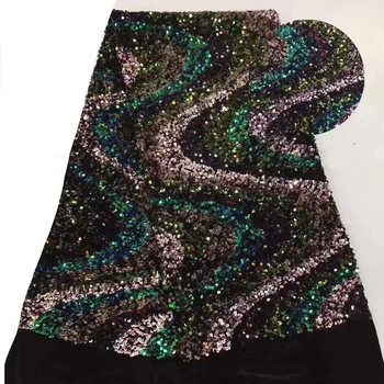 (5yards/pc) Heavy colorful sequins embroidered African velvet lace fabric new design for attractive party dress FRF016 
(5yards/pc) Heavy colorful sequins embroidered African velvet lace fabric new design for attractive party dress FRF016