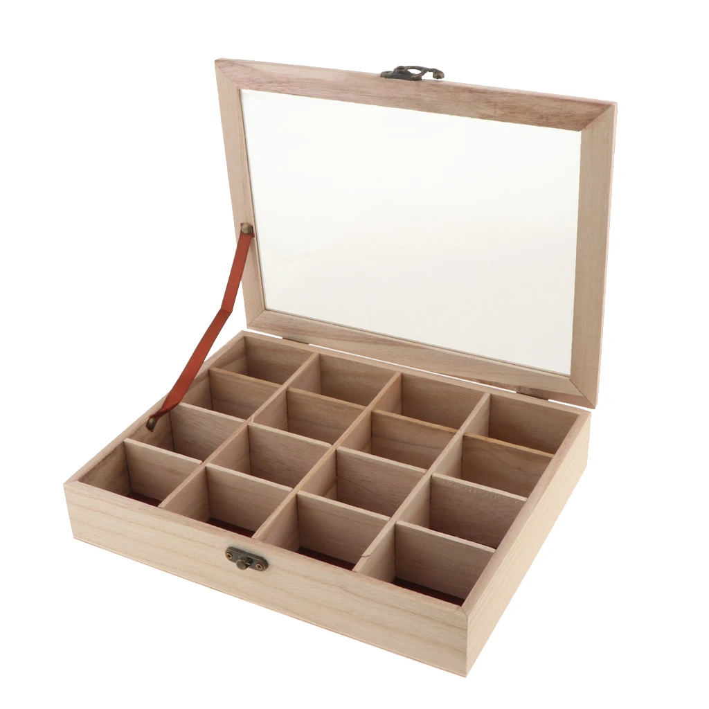 Unpainted Wooden Case Storage Box Jewelry Trinkets Organizer DIY Handmade 16 Compartment Unpainted Wooden Case Storage Box Jewelry Trinkets Organizer DIY Handmade 16 Compartment