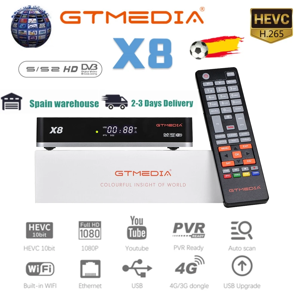 NEW GTmedia X8 DVB-S/S2/S2X Built-in 2.4G WiFi Support BISS auto roll Full PowerVu WebTV and VCM/ACM/multi-stream/T2-MI AVS+
NEW GTmedia X8 DVB-S/S2/S2X Built-in 2.4G WiFi Support BISS auto roll Full PowerVu WebTV and VCM/ACM/multi-stream/T2-MI AVS+