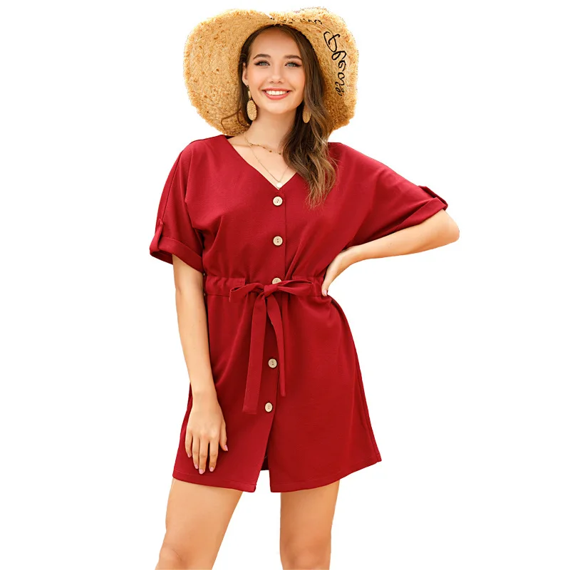 Party Dress 2020 Summer and Autumn Solid Color Slim V-neck Single-row Button Waist Tie Casual Women's
Party Dress 2020 Summer and Autumn Solid Color Slim V-neck Single-row Button Waist Tie Casual Women's