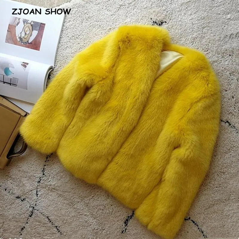 2019 Winter V neck Hairy Shaggy Yellow Faux fox Fur Coat Long sleeve Furry Faux Fur Women Jacket Short Outerwear
2019 Winter V neck Hairy Shaggy Yellow Faux fox Fur Coat Long sleeve Furry Faux Fur Women Jacket Short Outerwear