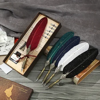 Sprinkle Gold Feather Pen Set Business Gift Vintage Dark Green Quill Dip Ink Pens Creative Design Color Metal Fountain Pen 5 Nib
Sprinkle Gold Feather Pen Set Business Gift Vintage Dark Green Quill Dip Ink Pens Creative Design Color Metal Fountain Pen 5 Nib