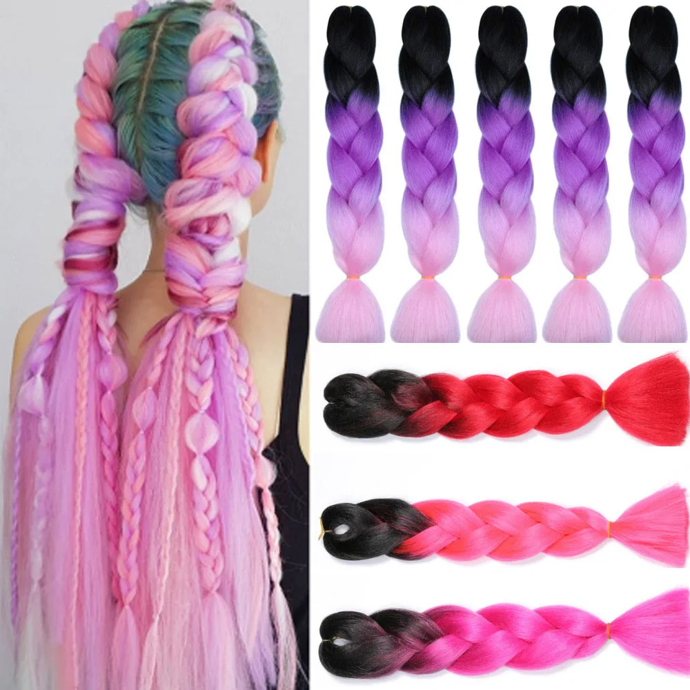 

100g 24inch Jumbo Braids Hair Ombre Braiding Hair Extensions Synthetic Crochet Hair For Women Green Pink Blue blond brown Mixed